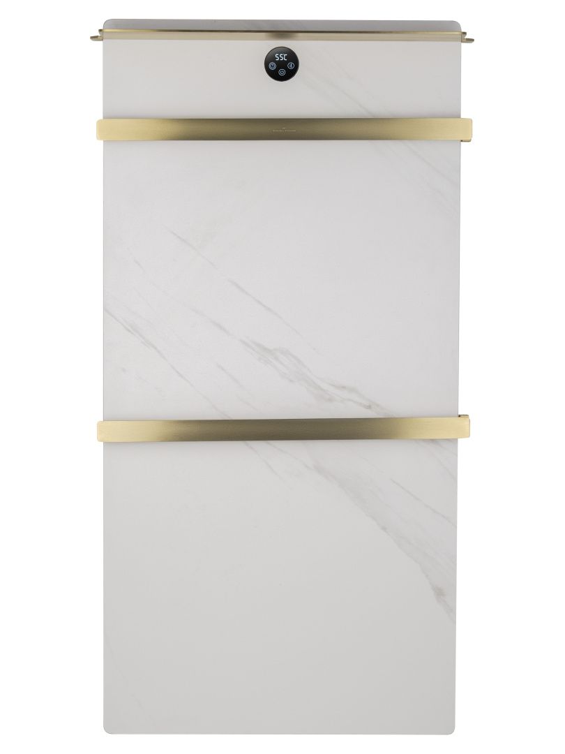 Приобрести полотенцесушитель электрический с каменной плитой белый мрамор wonzon & woghand stuttgart, брашированное золото (ww-a504w-bg)