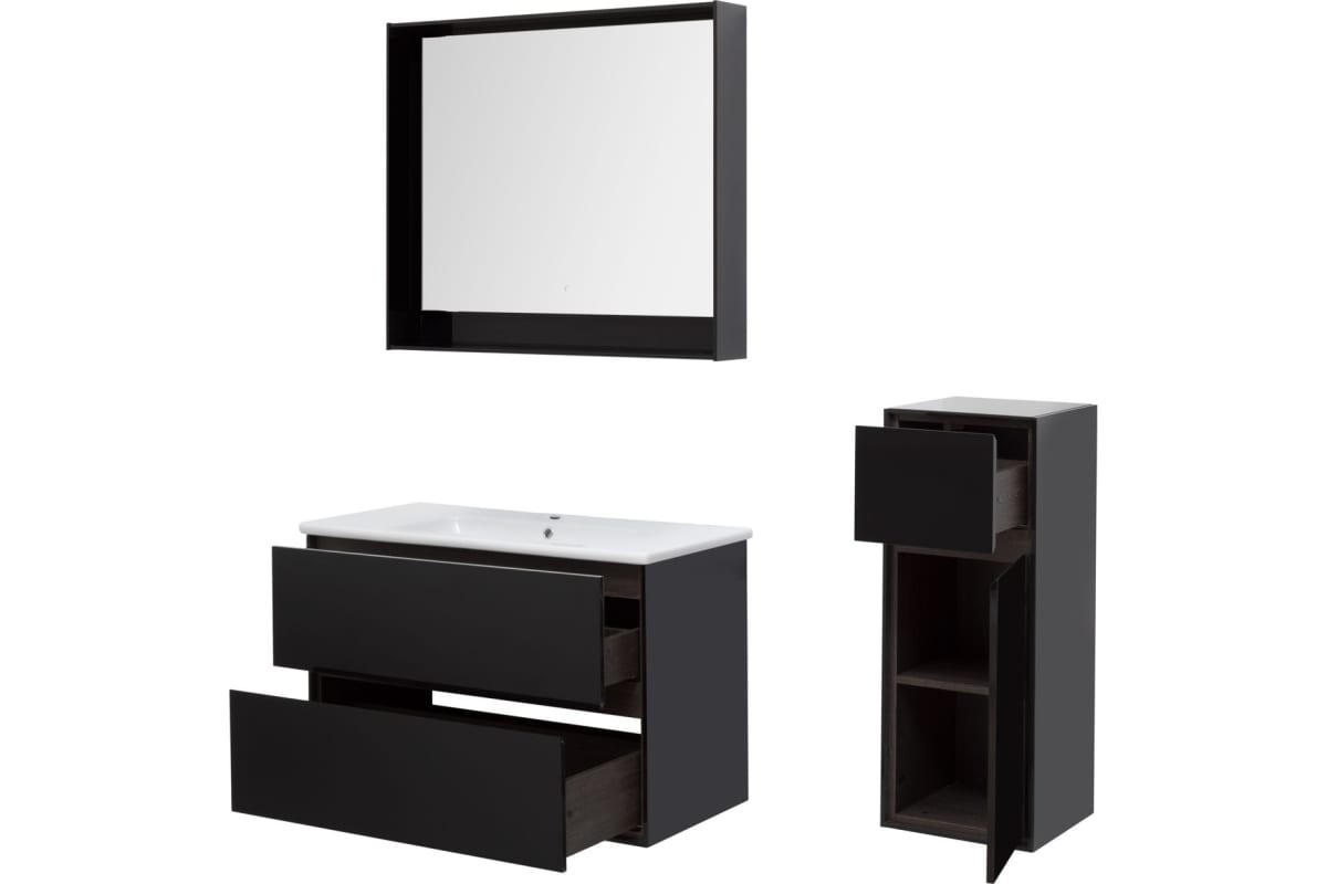 Приобрести aquanet тумба с раковиной милан 100 см, черный глянец