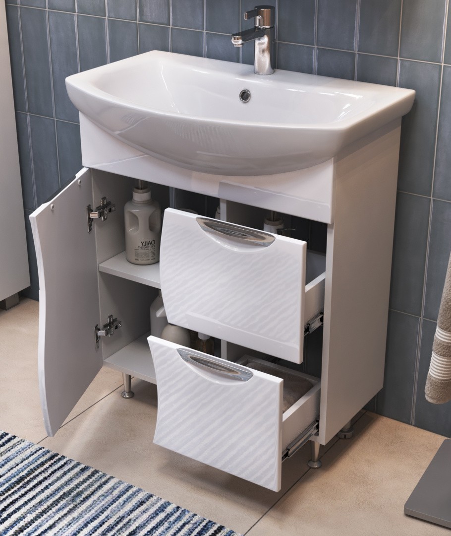 Приобрести vigo тумба с раковиной callao 70см, 2 ящика, 1 дверца, напольная, белая tn.cal.bal.70.1d.2y