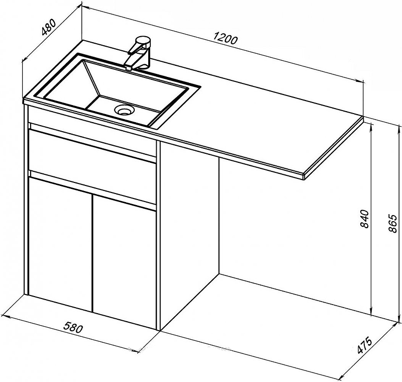 Приобрести aquanet тумба с раковиной токио 58 см, белая (напольная, 1 ящик, 2 дверцы)
