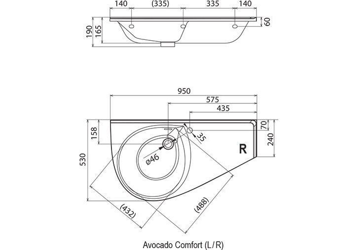 Приобрести умывальник ravak avocado comfort 95 см xj9l1100000 l