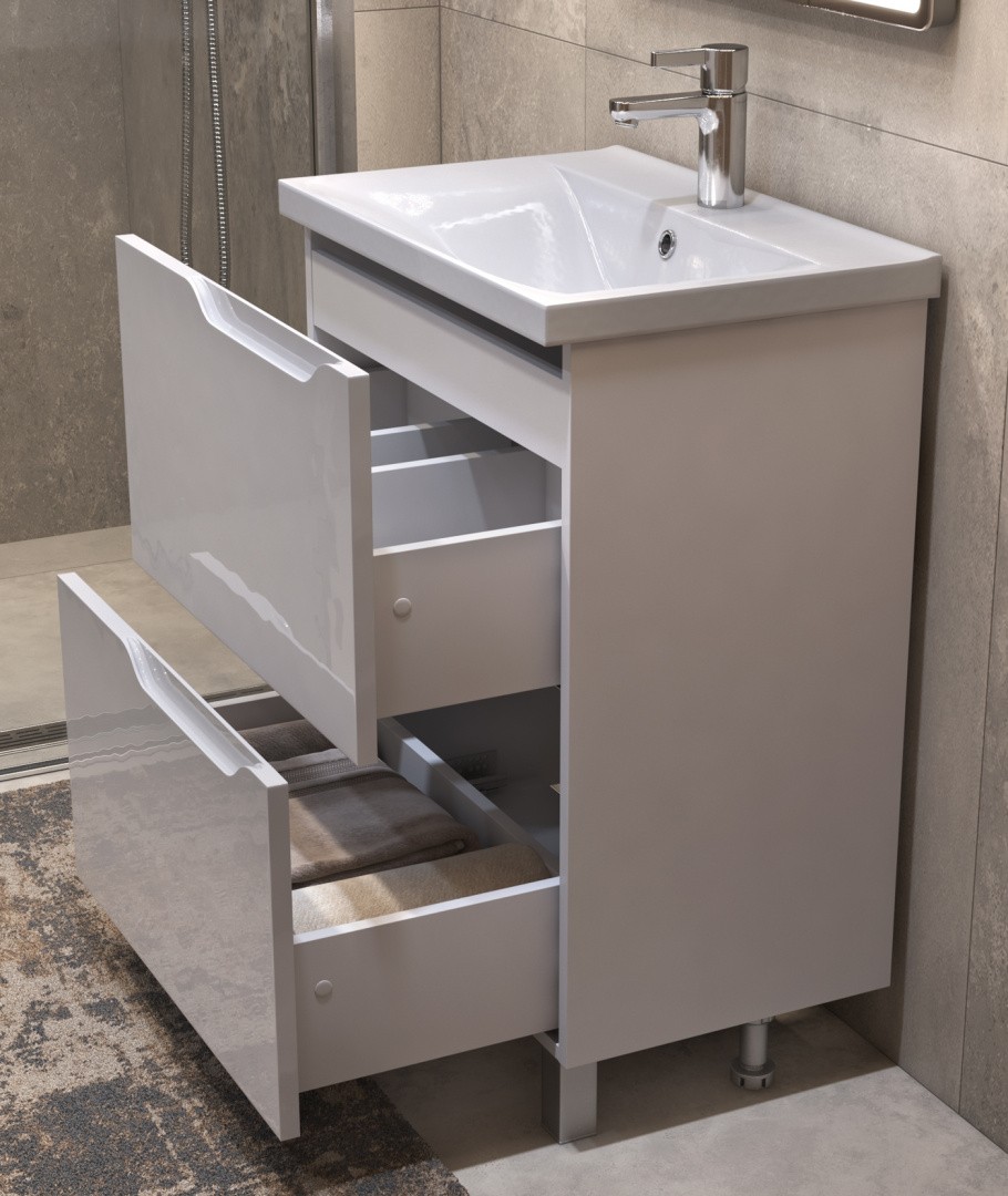 Приобрести vigo тумба с раковиной neo 60см, 2 ящика, напольная, белая tn.neo.9696.60.2y