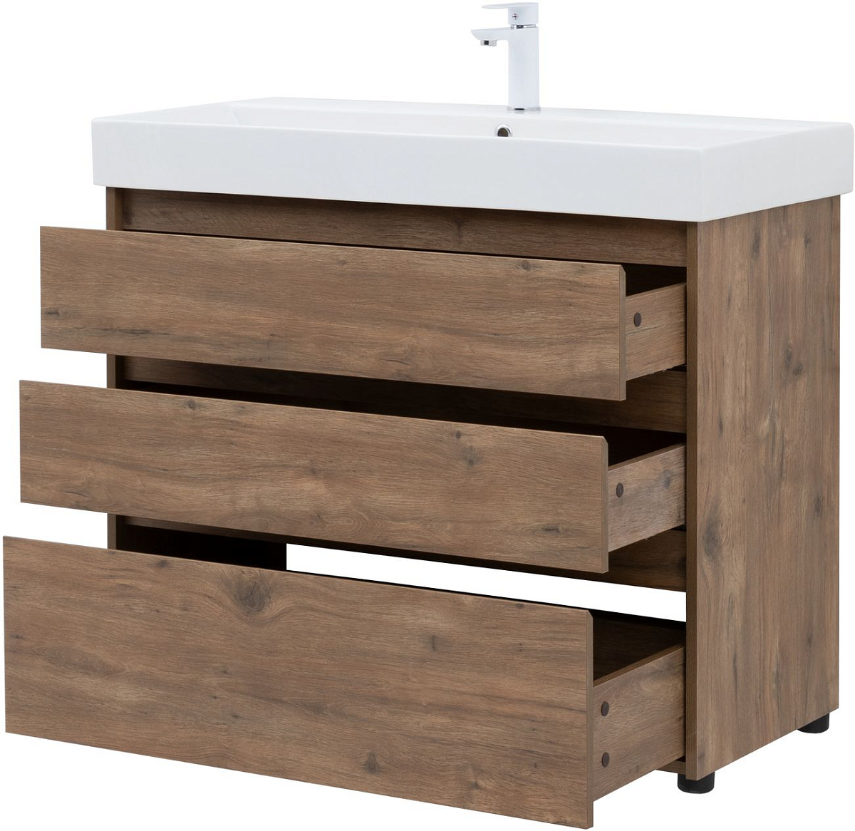 Приобрести aquanet тумба с раковиной nova lite 100 см, дуб рустикальный (3 ящика)