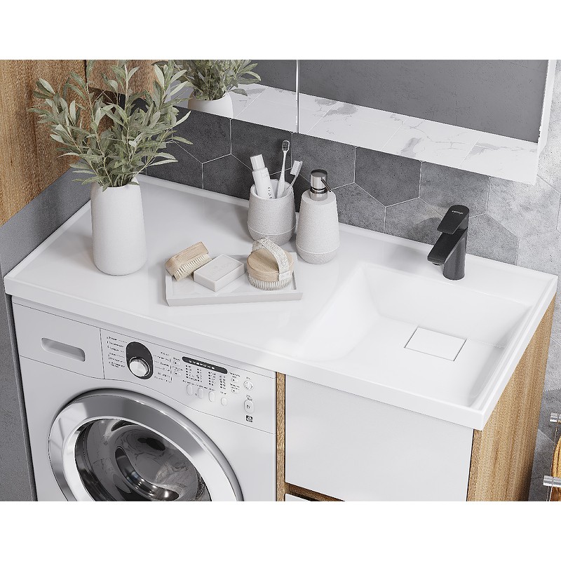 Приобрести тумба напольная с раковиной-столешницей акватон лондри 105 r/l, дуб сантана