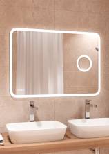 Continent Зеркало Bliss 100х70 см с подсветкой, часами, датчиком температуры, увеличительной линзой, белое