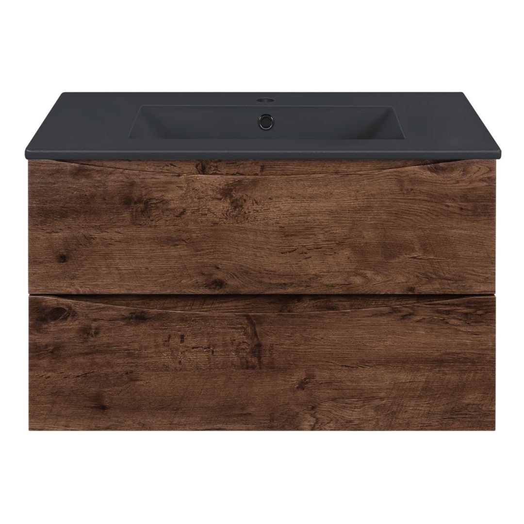 Приобрести vincea тумба подвесная mia 75 см, темное дерево с черной матовой раковиной vmc-2mc750rw;vbs-13975mb