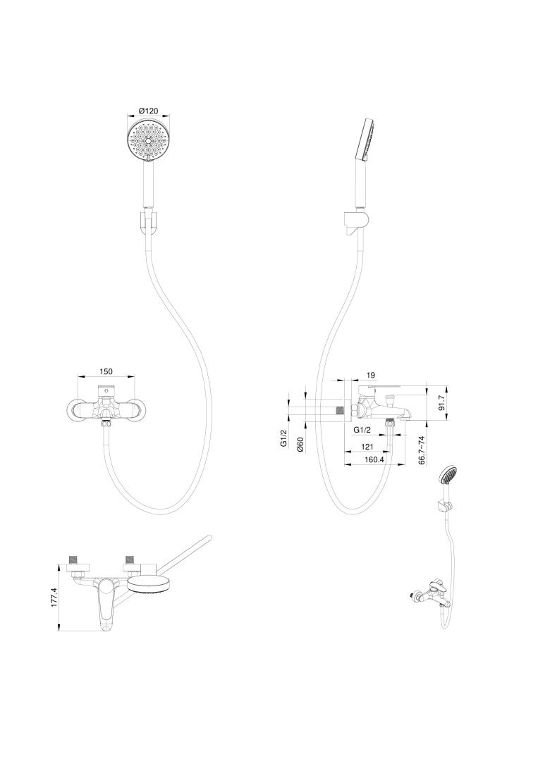 Приобрести смеситель для ванны с душем wonzon & woghand alfa, хром (ww-ae3204-cr)