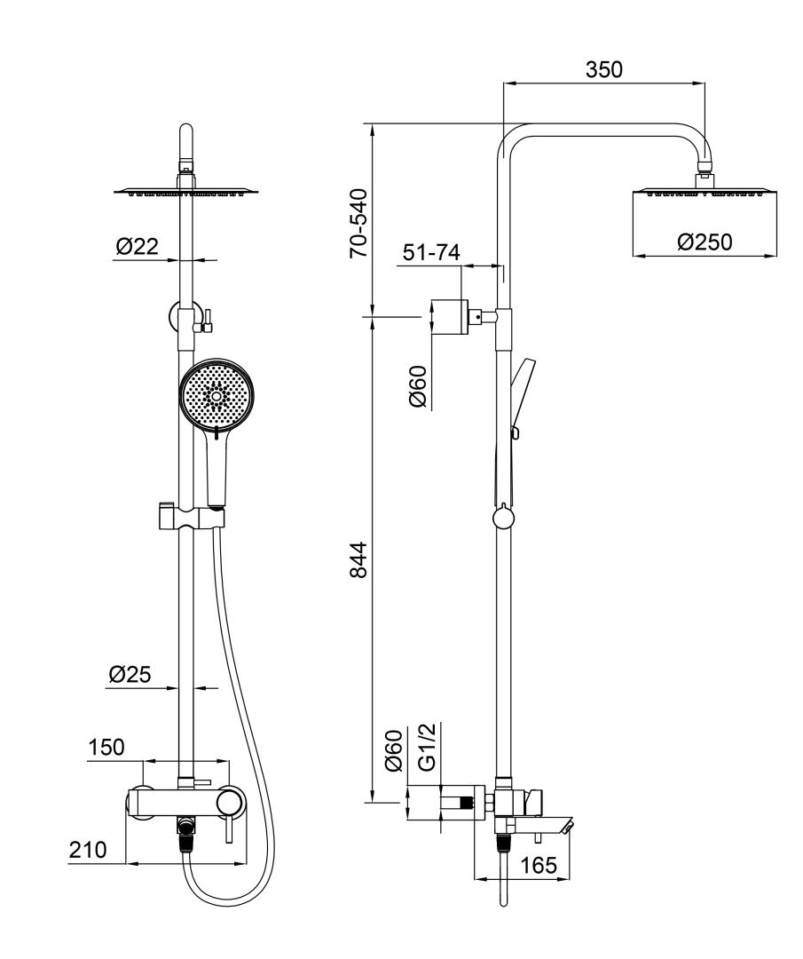 Приобрести душевая система wonzon & woghand solo, темный графит (ww-739032-bgm)