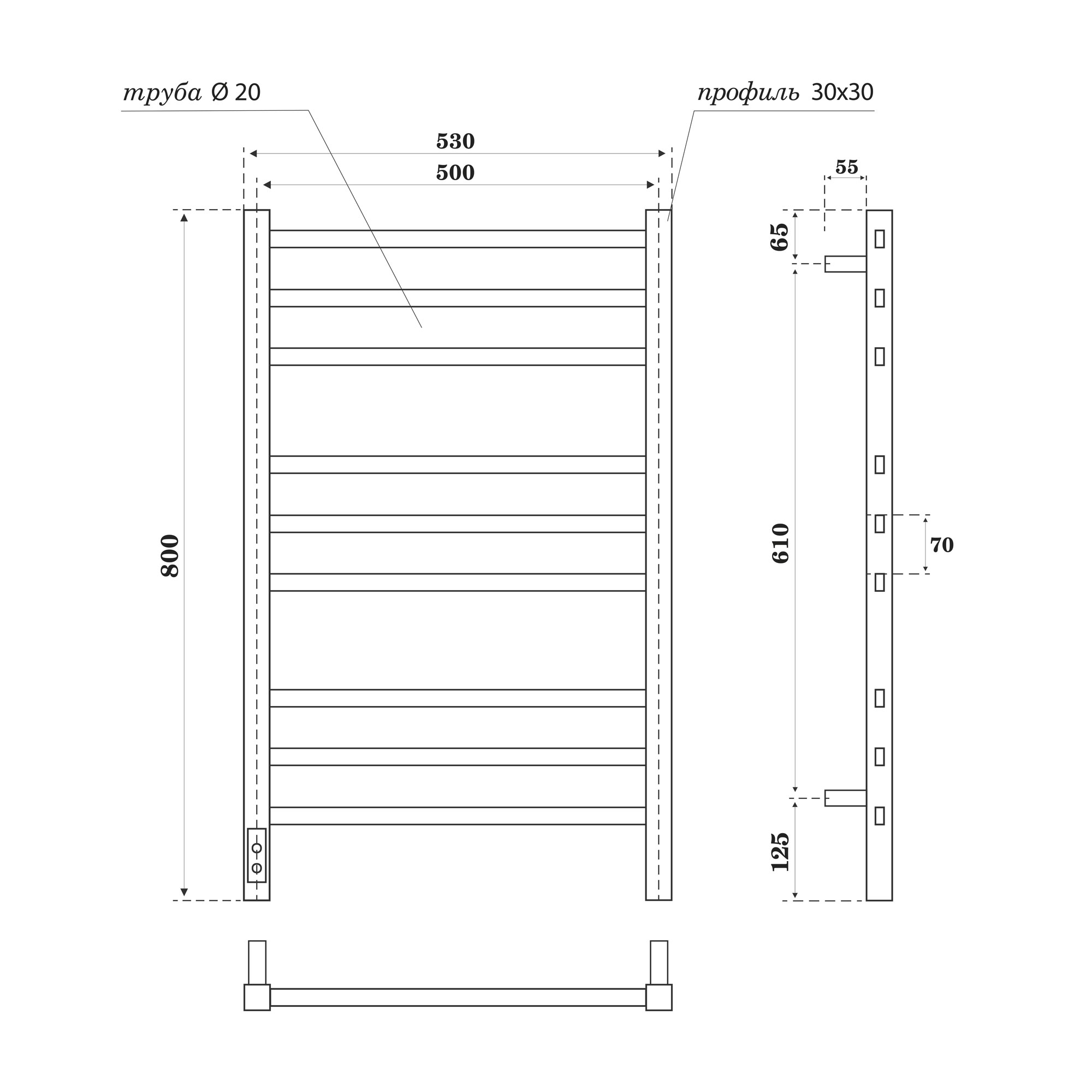 Приобрести point полотенцесушитель электрический веста pn70758gr п9 500x800, диммер слева, графит pn70758gr