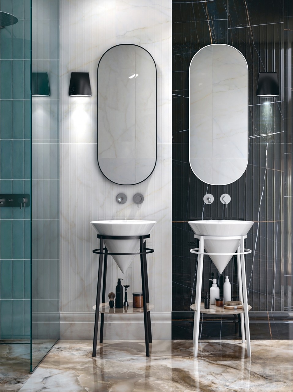 Приобрести стойка с раковиной kerama marazzi , cono 44 см, цвет: черный матовый,
