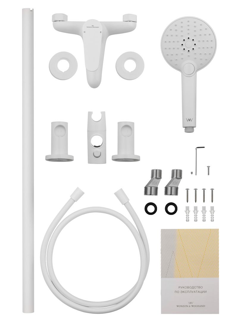 Приобрести смеситель для ванны с душевым гарнитуром wonzon & woghand alfa, белый матовый (ww-ae3205-mw)