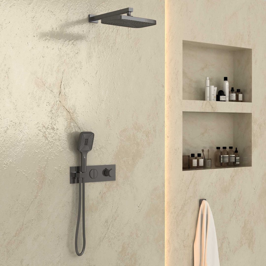 Приобрести vincea встраиваемая душевая система с термостатом, оружейная сталь vsfw-422t1gm