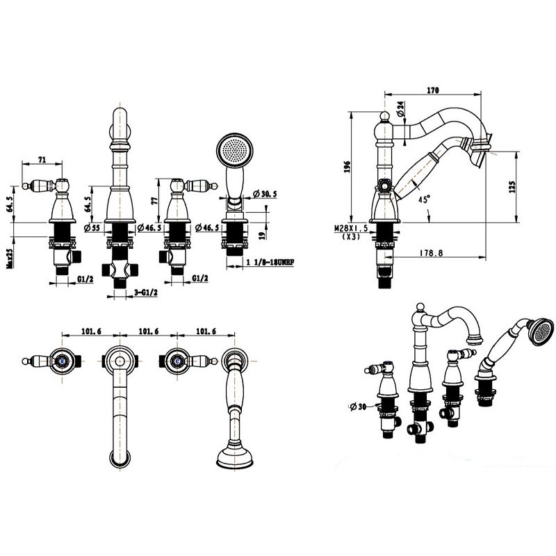 Приобрести boheme смеситель для ванны medici, врезной, бронза\кристаллы 391-sw