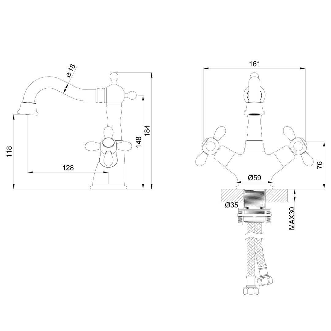 Приобрести смеситель для раковины wonzon & woghand retro, черный матовый (ww-88139020-mb)