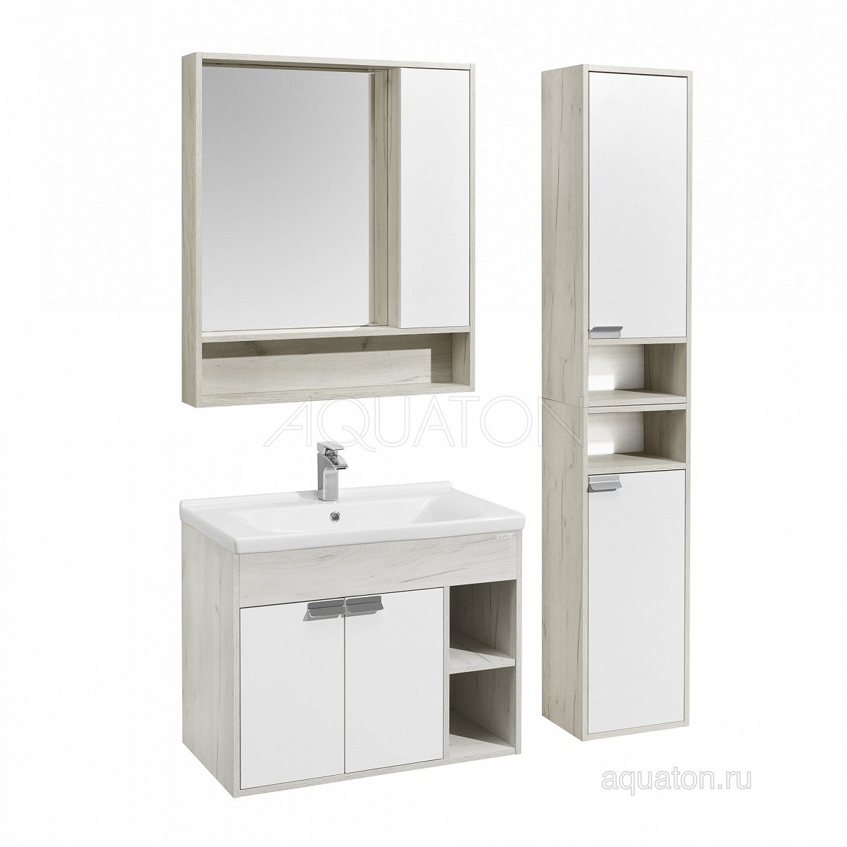 Приобрести акватон флай 80 тумба белая, дуб крафт 