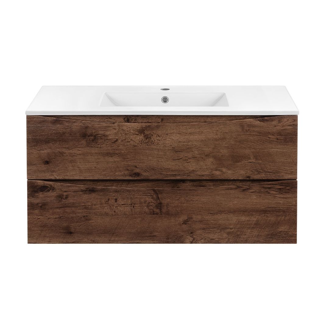 Приобрести vincea тумба подвесная mia 100 см, темное дерево с белой раковиной vmc-2mc100rw;vbs-13100