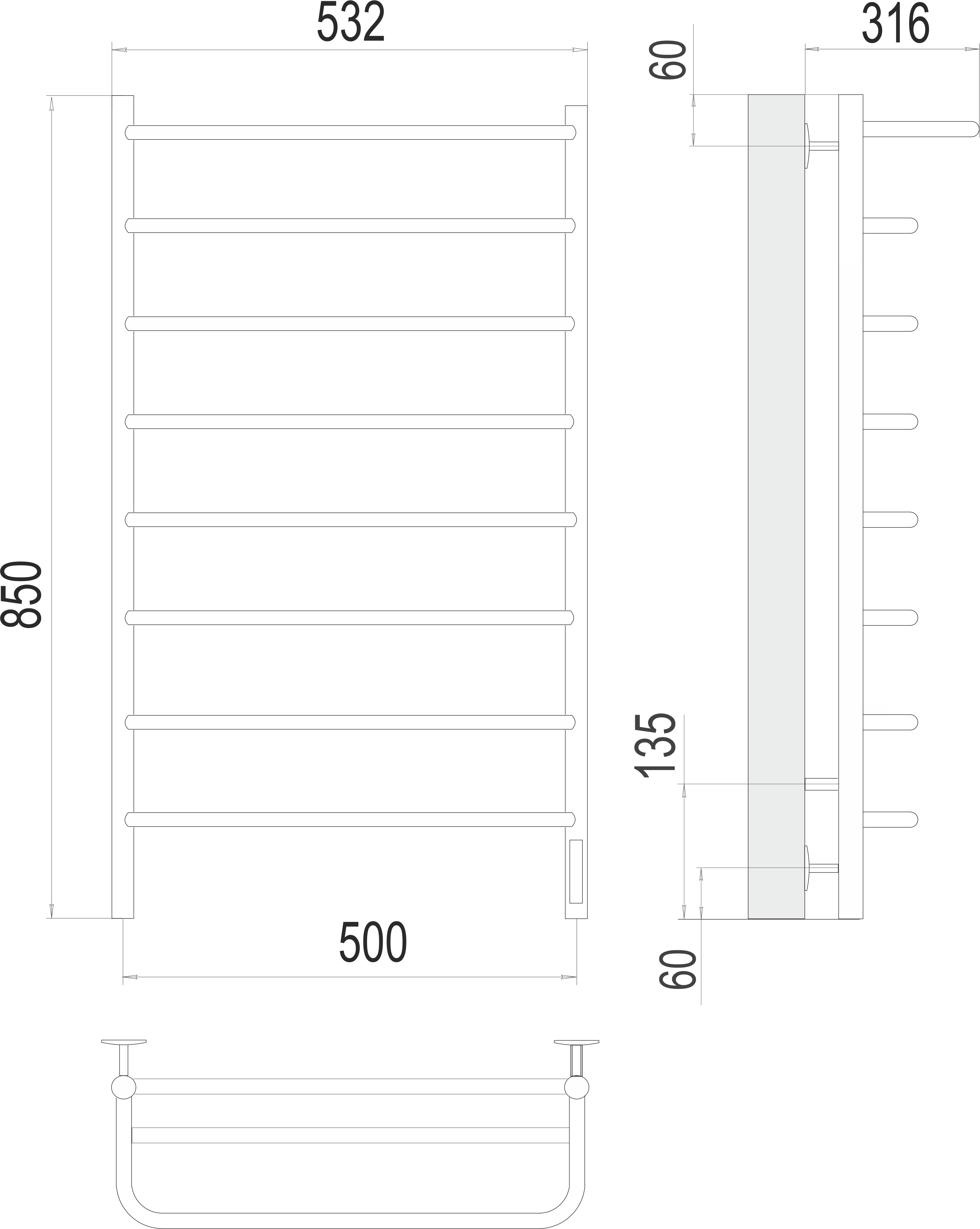 Приобрести полотенцесушитель 500х850 мм электрический terminus полка п8, хром 4670078524836