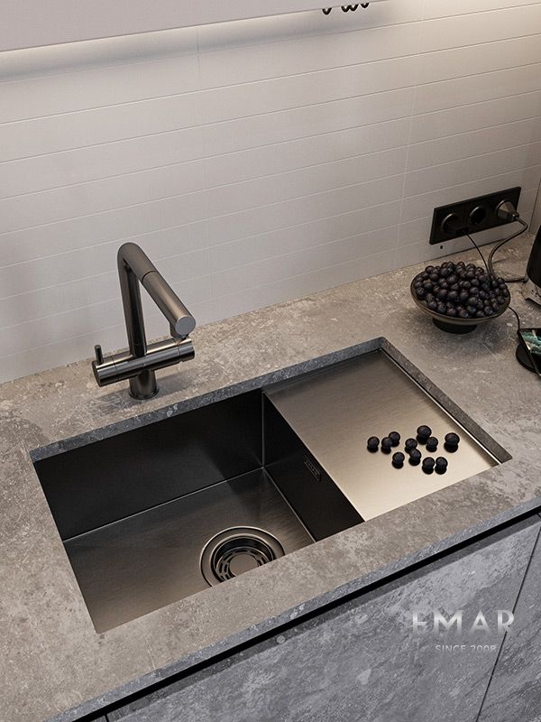 Приобрести emar кухонная мойка 70х40 см, графит emb-124 pvd nano dark