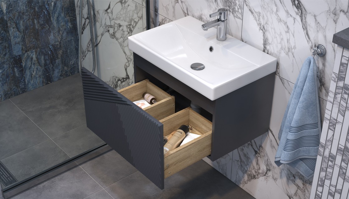 Приобрести тумба подвесная с раковиной velvex edge 60 см, графит tpedg.60.1y-231