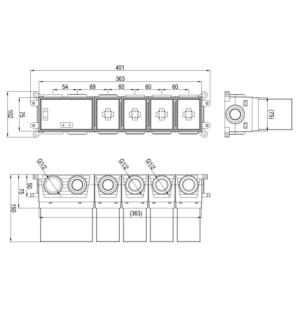 Приобрести скрытая часть термостатического смесителя на 3 потребителя wonzon & woghand (ww-inb163a)