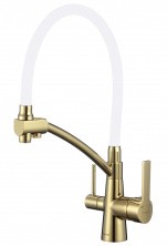 Savol Смеситель для кухни 440мм, гибкий излив, белый\золото S-L1805B-02