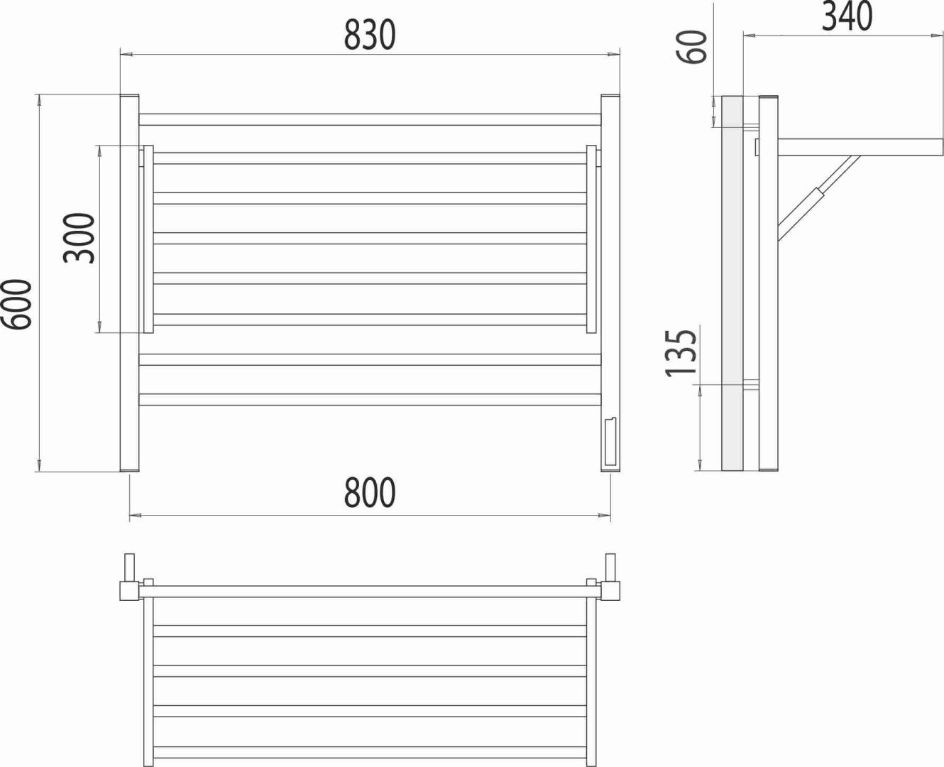Приобрести terminus полотенцесушитель горизонт п8 80х60 см, с полкой, электрический, хром
