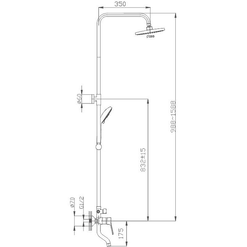 Приобрести haiba душевая система, круглая d-250мм, хром hb-2423