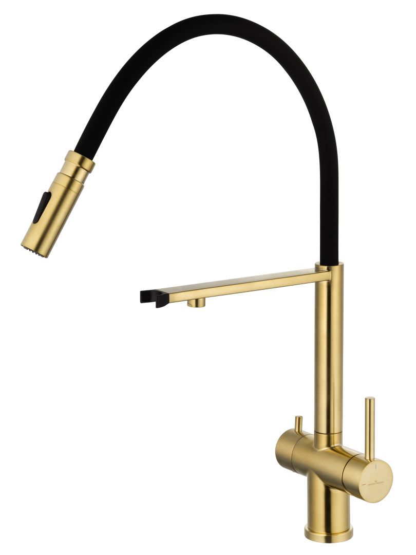 Приобрести смеситель для кухни с гибким изливом и подключением фильтра wonzon & woghand, брашированное золото (ww-88458009-bg)
