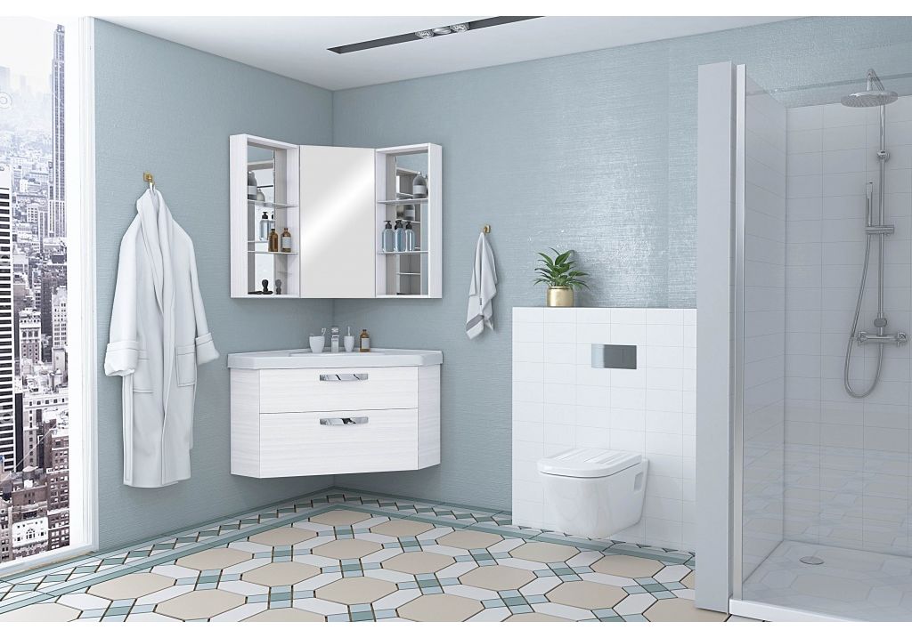 Приобрести зеркало-шкаф угловой кантара 42 см, цвет дуб полярный