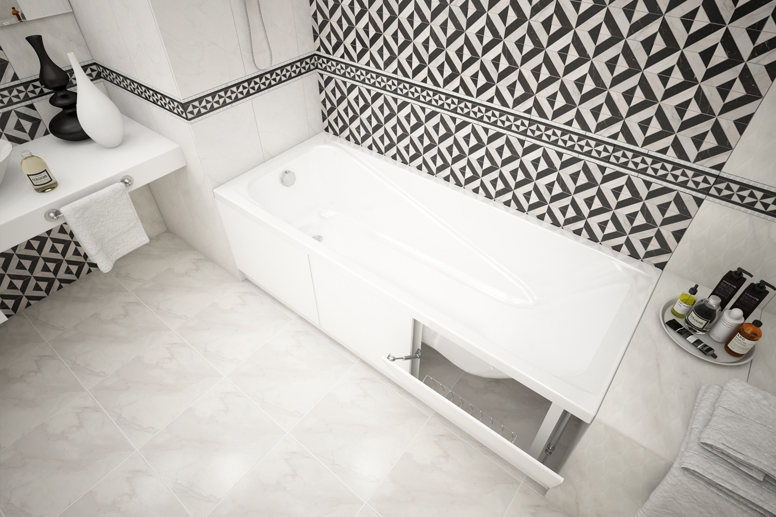 Приобрести экран для ванны метакам 1690х540х580 с откидными дверцами, белый эоs_008835