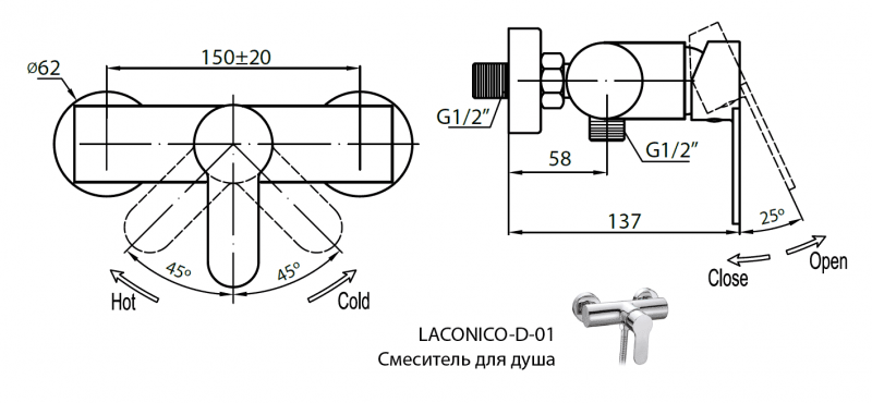 Приобрести cezares смеситель для душа laconico, хром laconico-c-d-01