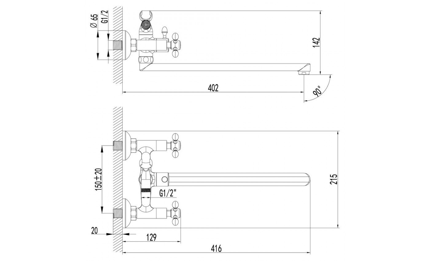 Приобрести lemark смеситель для ванны vista, двухвентильный, хром lm7651c