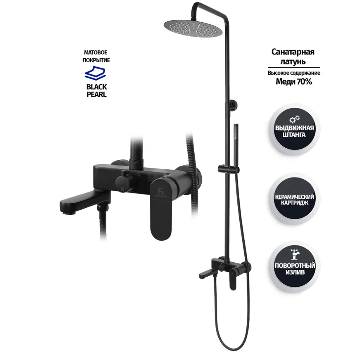 Приобрести grocenberg душевая система, черный матовый gb7011bl