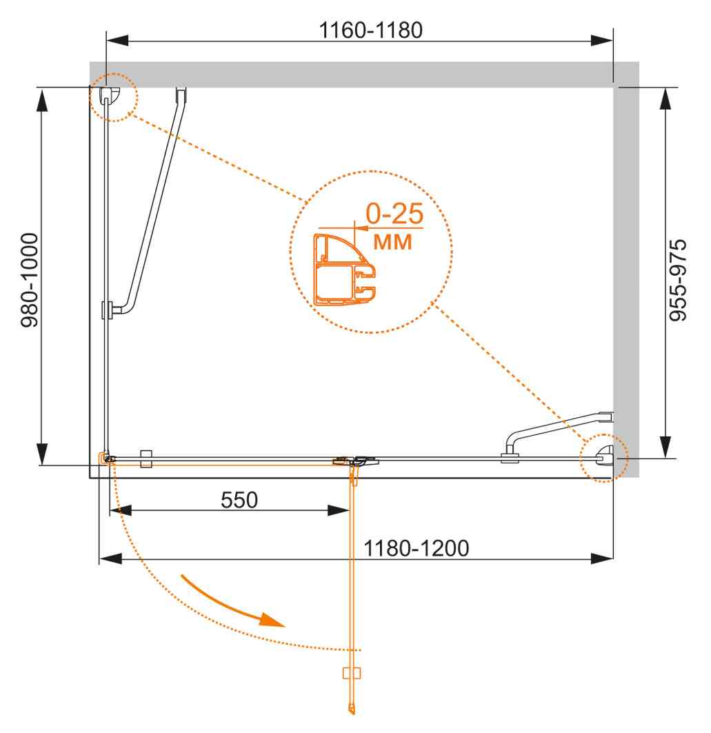 Приобрести cezares душевое ограждение bergamo 120х100 см, хром bergamo-w-ah-1-120/100-c-cr-r