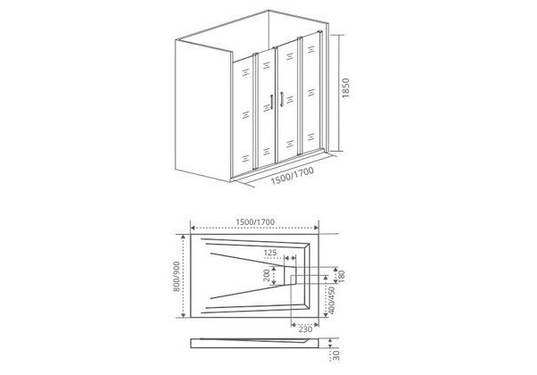 Приобрести дверь душевая bas infinity wtw-td-170-c-ch 170 см