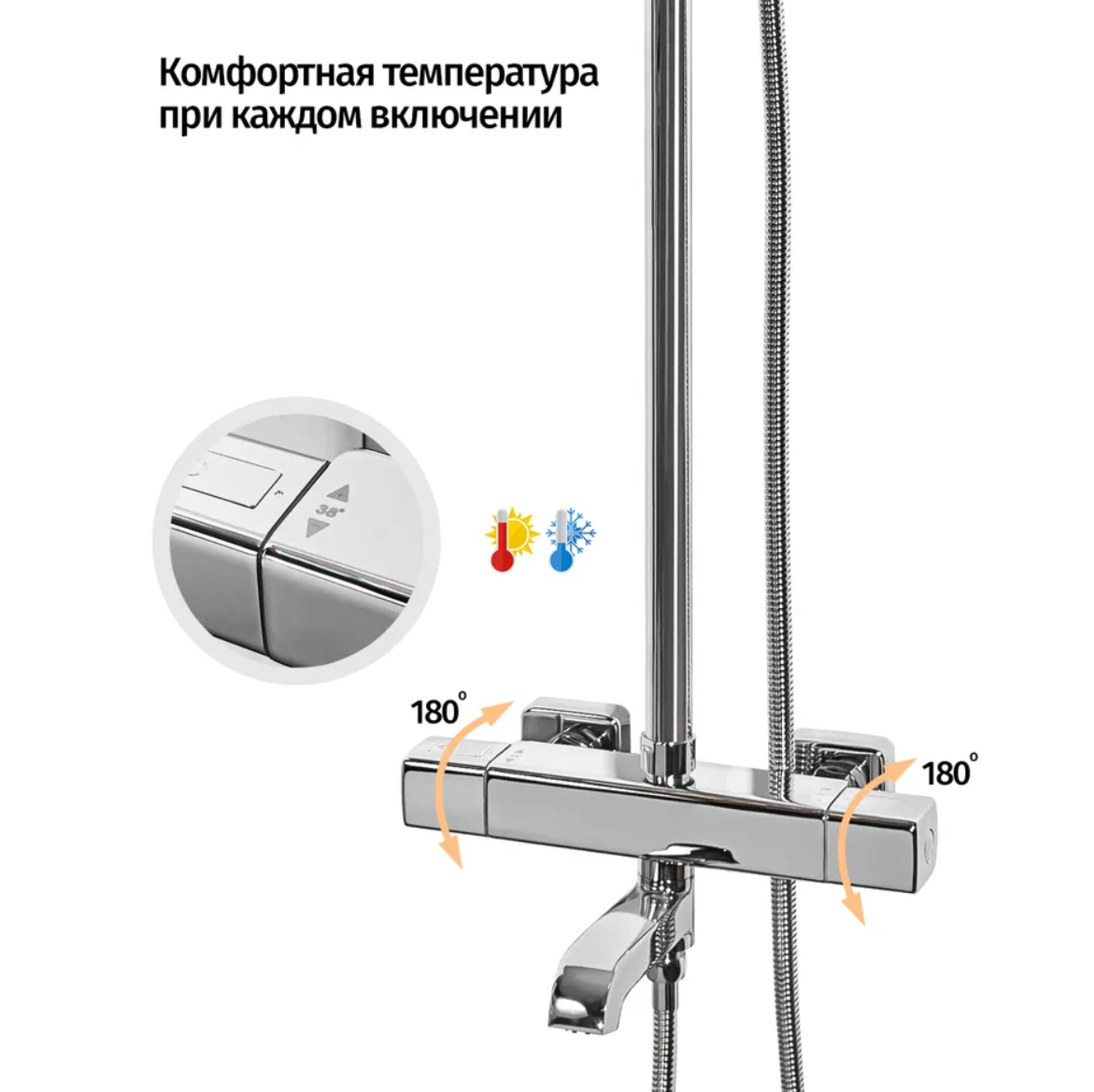 Приобрести grocenberg душевая система с термостатом, хром gb7005cr
