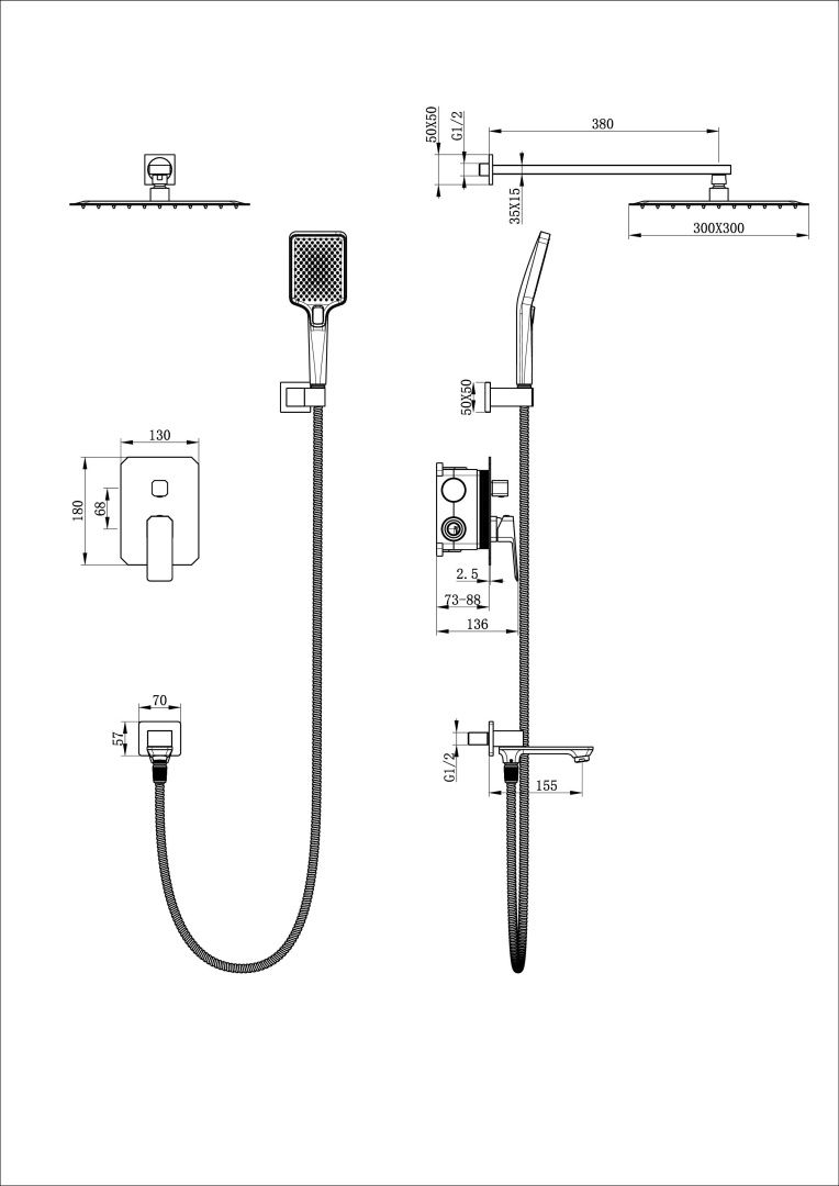 Приобрести душевая система встраиваемая wonzon & woghand diamond, брашированный никель (ww-88939011-bn)
