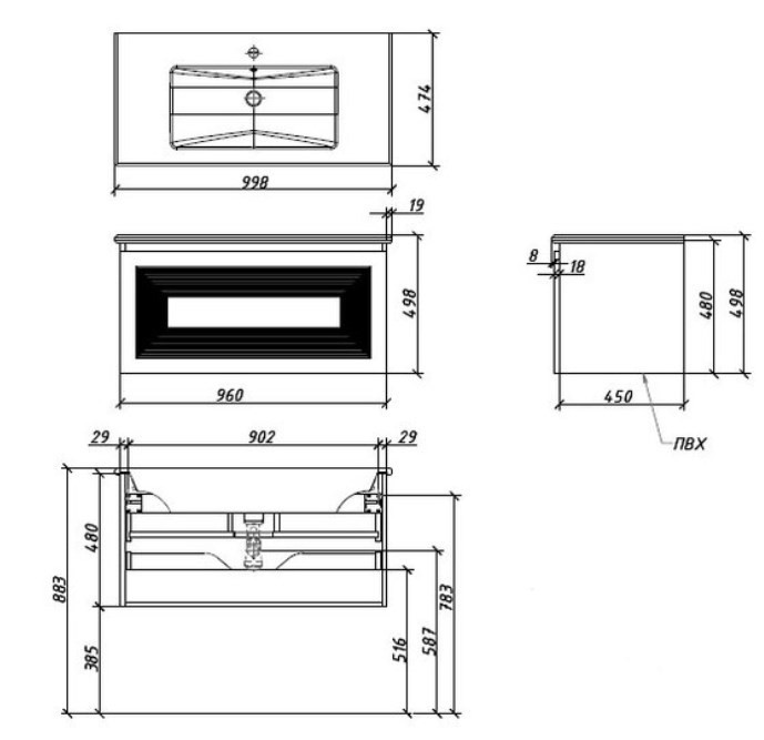 Приобрести caprigo тумба с раковиной подвесная modo quarta 100 см, белая матовая 35715-sf027