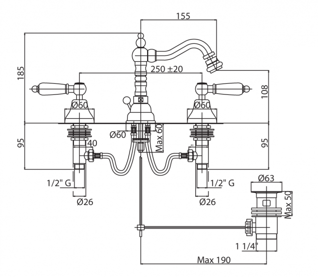 Приобрести cezares смеситель для биде first с донным клапаном, три отверстия, бронза first-bbs2-02-bi