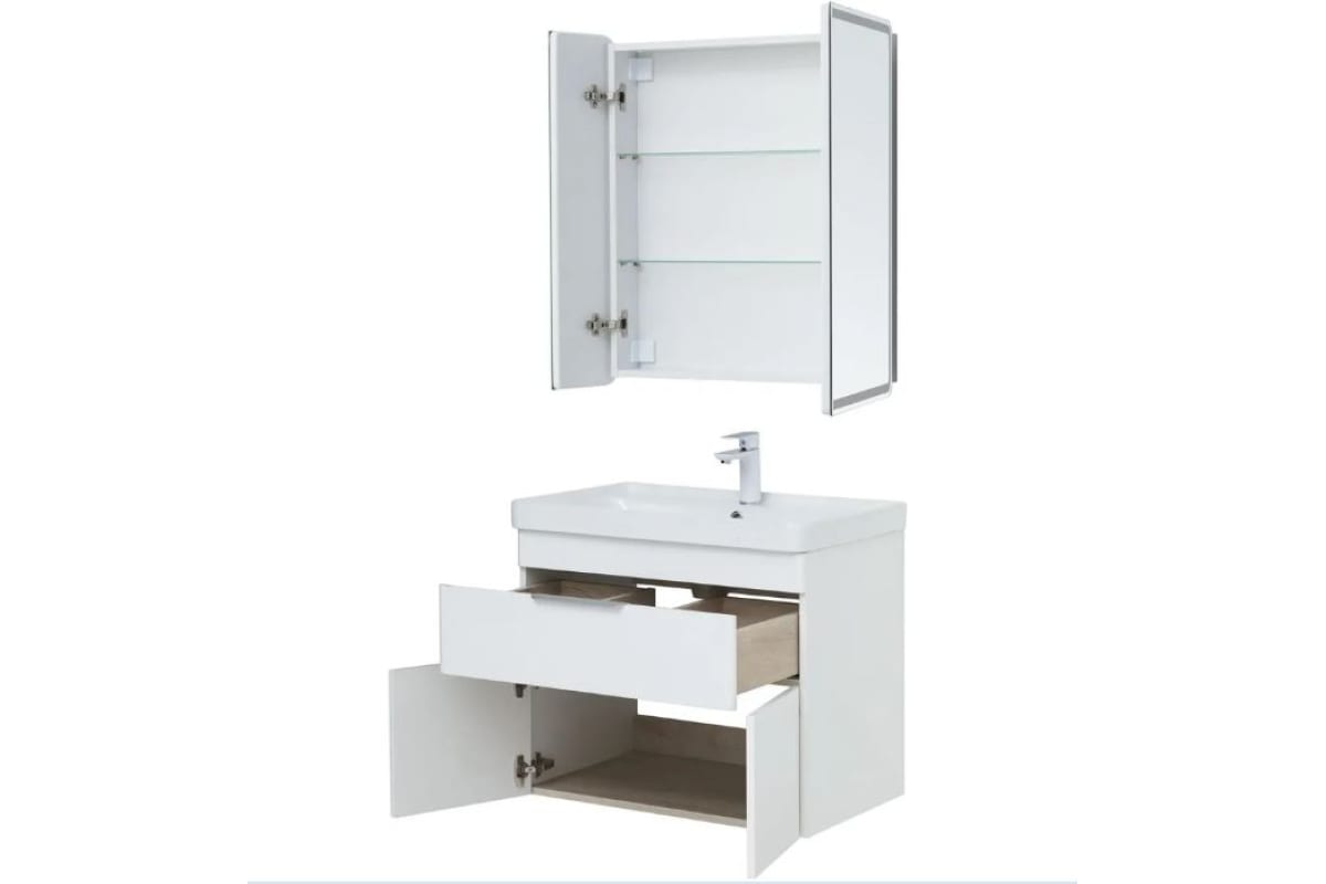 Приобрести aquanet тумба с раковиной ирис new 71 см, белая глянец (1 ящик, 2 дверцы)