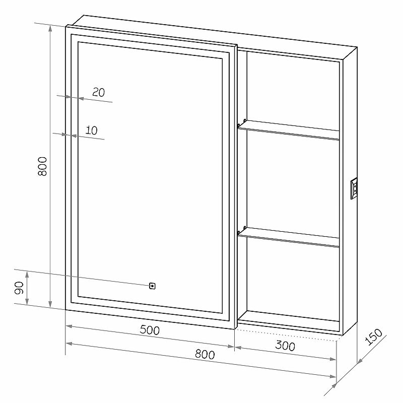 Приобрести continent зеркало шкаф с подсветкой aperio 80х80 см, сенсорный включатель, левосторонее, белое