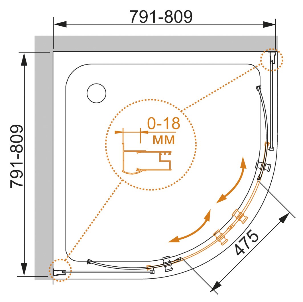 Приобрести cezares душевое ограждение pratico 80х80см pratico-r-2-80-p-cr