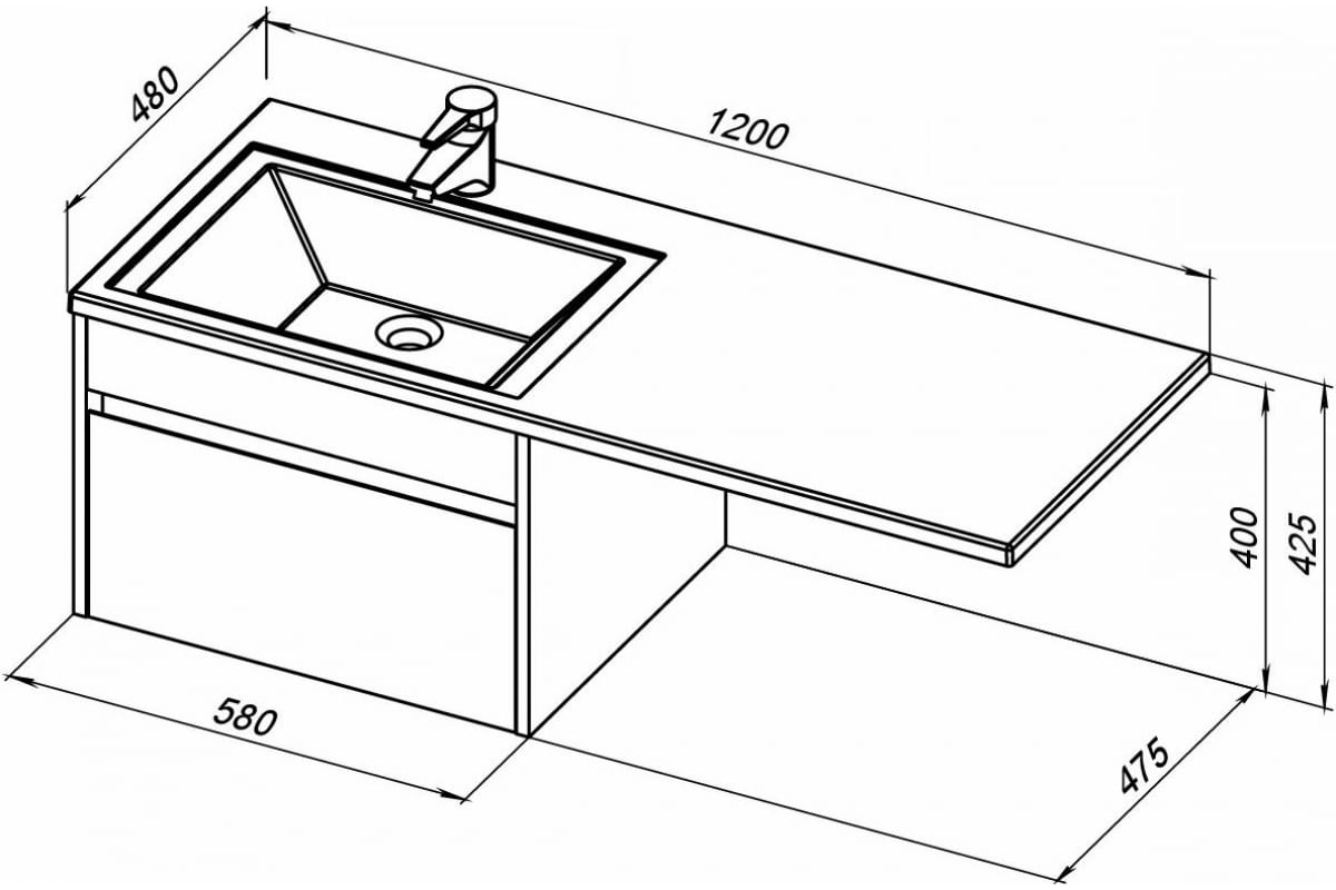 Приобрести aquanet тумба с раковиной токио 58 см, белая (подвесная, 1 ящик)