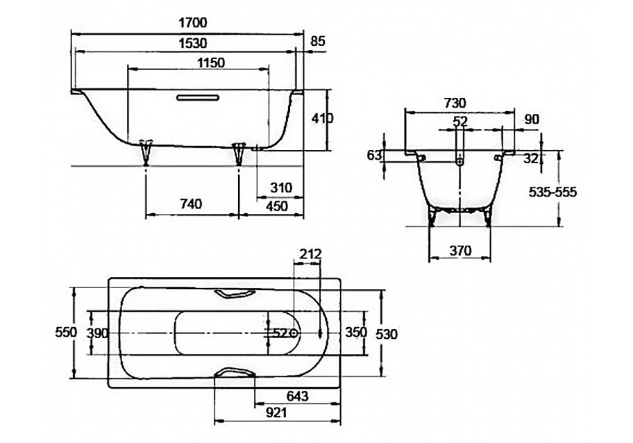 Приобрести ванна стальная kaldewei saniform plus 170x73 см, 112900013001 easy clean, alpine white
