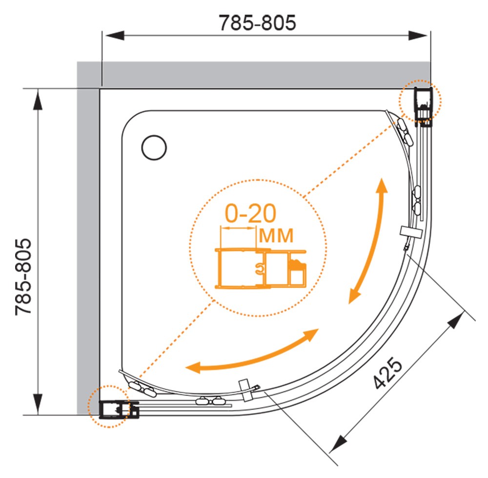 Приобрести cezares душевое ограждение momento 80х80см momento-r-2-80-c-cr