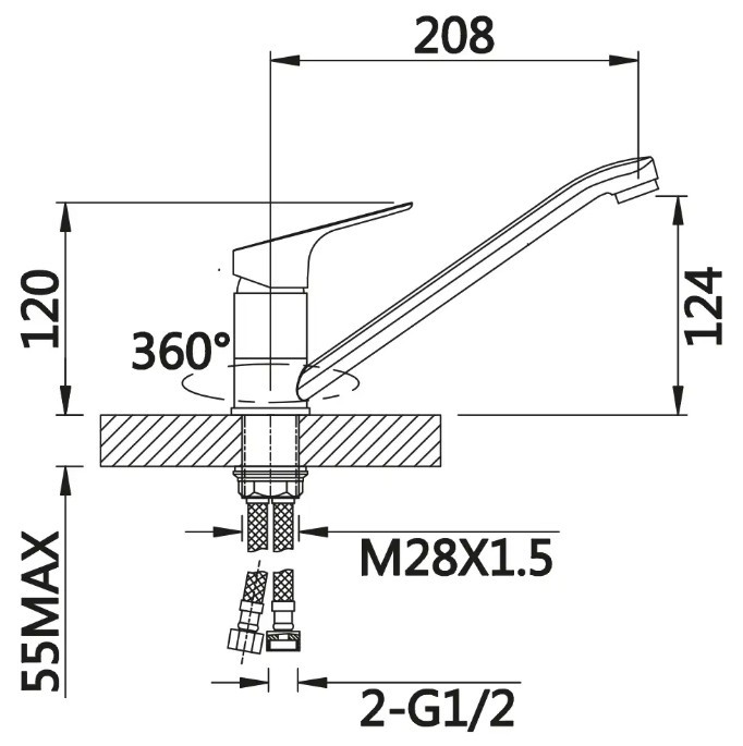 Приобрести смеситель для кухни vieir sist 124 мм, хром v063522