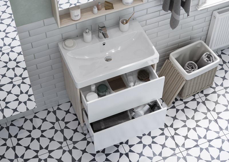 Приобрести акватон тумба c раковиной сканди 70 белая, дуб верона