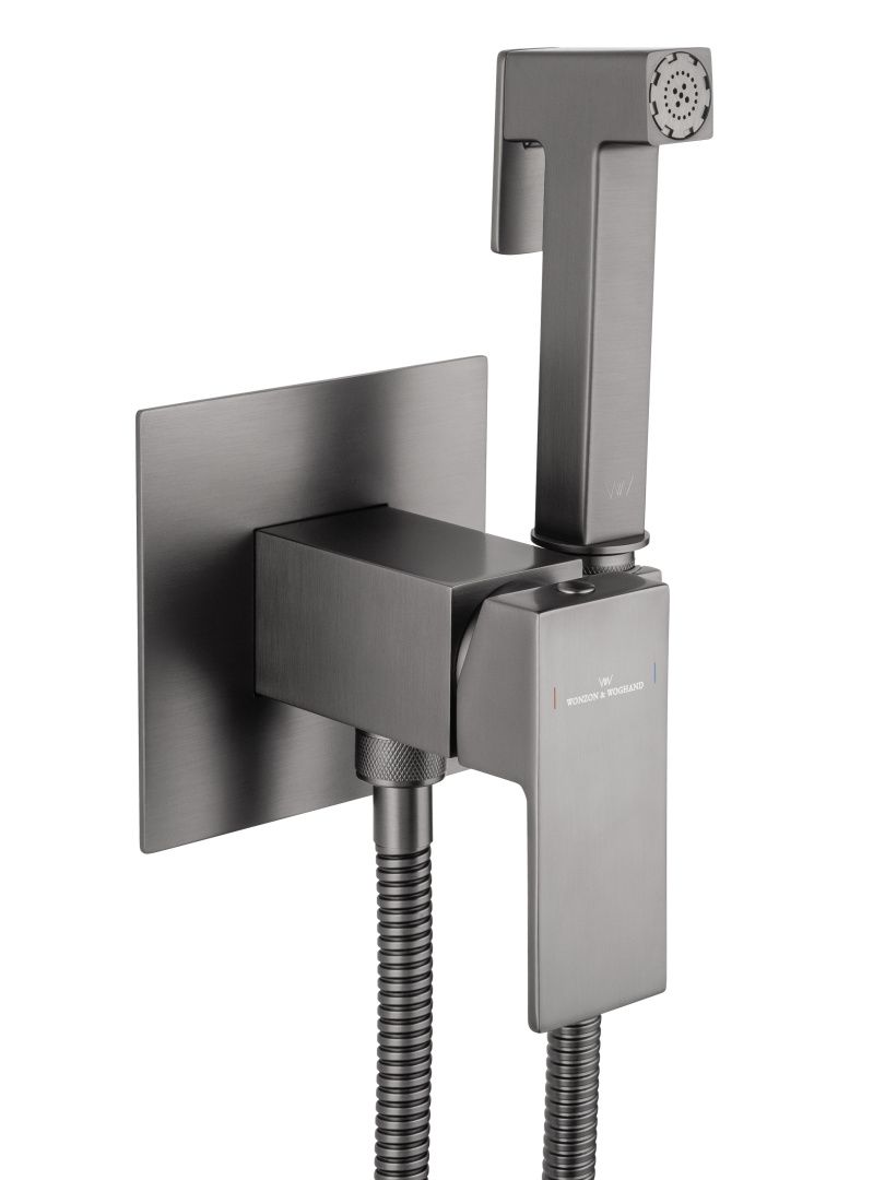 Приобрести смеситель с гигиеническим душем встраиваемый wonzon & woghand cube, темный графит (ww-88829016-bgm)