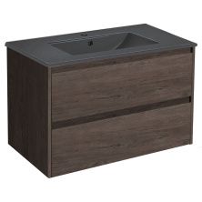 Vincea Тумба подвесная Gio 80 см, дуб темный с раковиной антрацит матовый VMC-2G800RO;VBS-13980MA