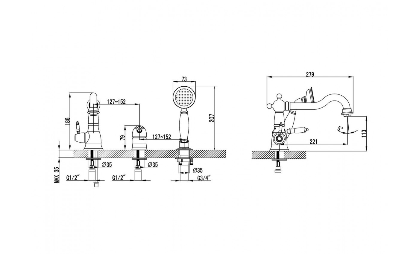 Приобрести lemark смеситель на борт ванны villa, 3 отверстия, бронза lm4845b